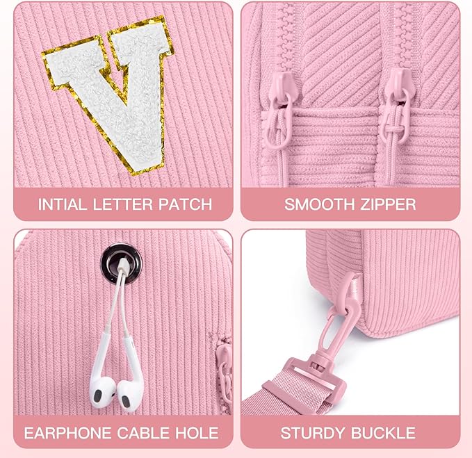 Viverte Small Corduroy Sling Bag Initial Crossbody Bag Fanny Pack for Girls Personalized Birthday Gifts for Teen Girls Gifts