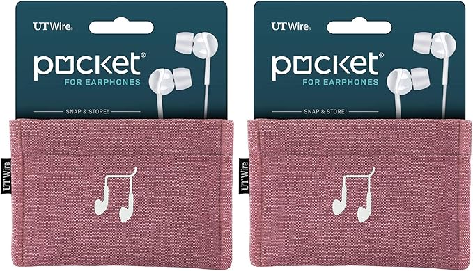 UT Wire [2 PACK] Pocket Snap & Store Earphone Case Pouch, Dusty Rose Pink