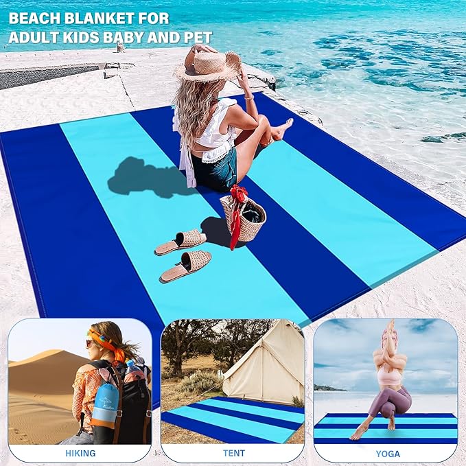Famstar Beach Blanket Oversized Extra Large 78"X81"/10'X9',Waterproof Sandproof Beach Blanket 2-8 Adults Lightweight Durable for Travel Camping Hiking Picnic