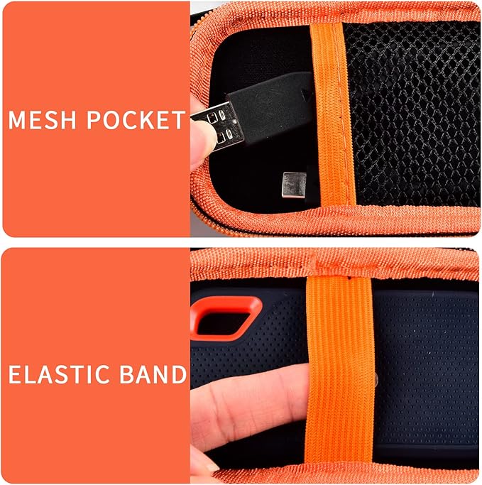 SSD Case for SanDisk Extreme Portable SSD & Extreme PRO, Hard Shell Protective Storage Bag with Carabiner, Fits 1TB 2TB 4TB 8TB External Solid State Drive for Business Travel(Orange)