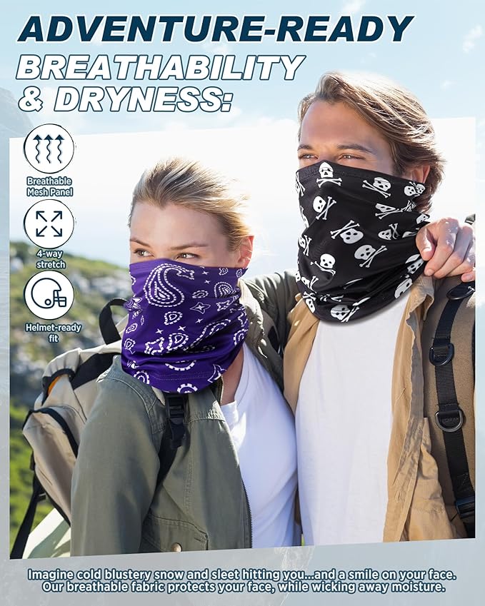 Cuffbow 12 Pack Neck Gaiters Face Mask Balaclava for Men Women Cooling Neck Gaiter Summer UV Protection Scarf