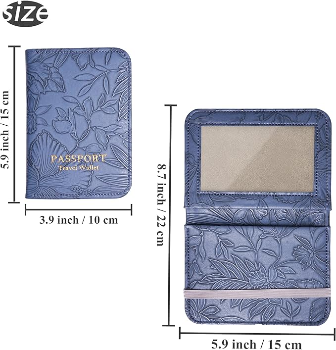 lizimandu Passport Holder with Airtag Slot, Airtag Passport Wallet for Men Women, Slim Leather Passport Holder Case Family for Travel Anti-Lost(1-Carved Blue)