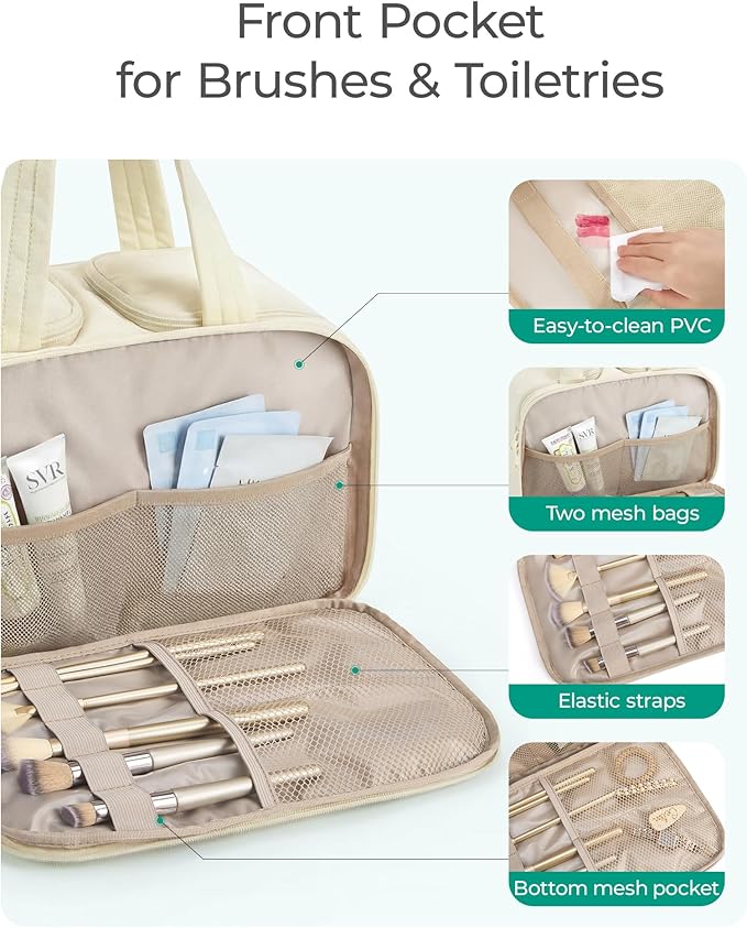 BAGSMART Travel Toiletry Bag, Puffy Large Toiletry Bag for Women, Lightweight Cosmetic Makeup Bag Organizer with Handle for Traveling, Accessories, Essentials, Toiletries (Light Blue)