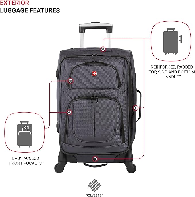 SWISSGEAR Sion Softside Expandable Spinner Luggage Durable Lightweight Travel Suitcase, Dark Grey, 2-Piece Set (Carry-On/Medium)