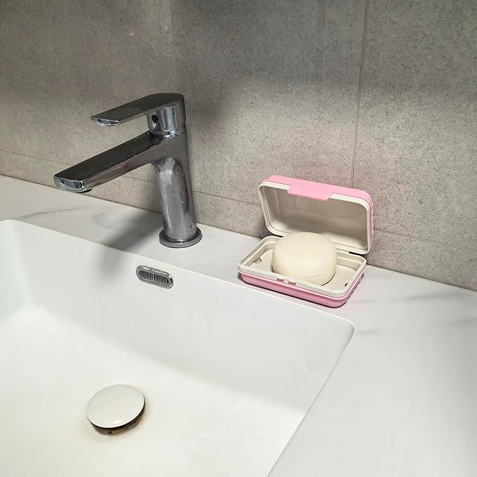Travel Soap Dish Holder with Lid for Shower Travel Soap Case Draining Soap Box Container for Traveling, Camping, Hiking, Gym, Portable, Leakproof, Pink