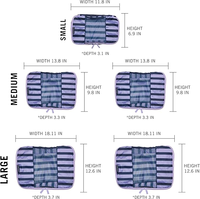 Travel Wise Packing Cubes for Travel - 5 Piece Set with Pattern Design, Lightweight Ripstop Nylon Luggage Organizers with Mesh Panel, Small Medium Large Sizes