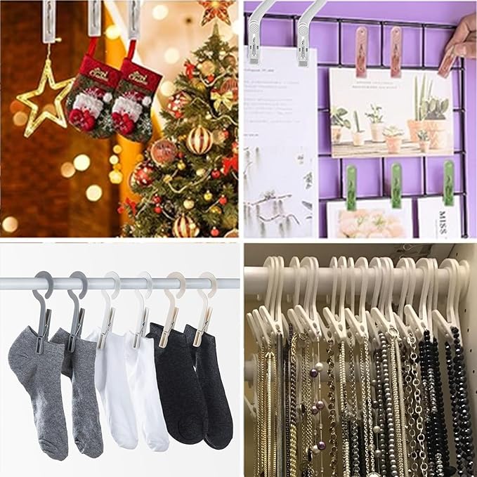24pcs Laundry Hooks Clip Plastic Clothes Hangers Pins Super Strong Hanger Clips for Bathroom Travel Portable,White