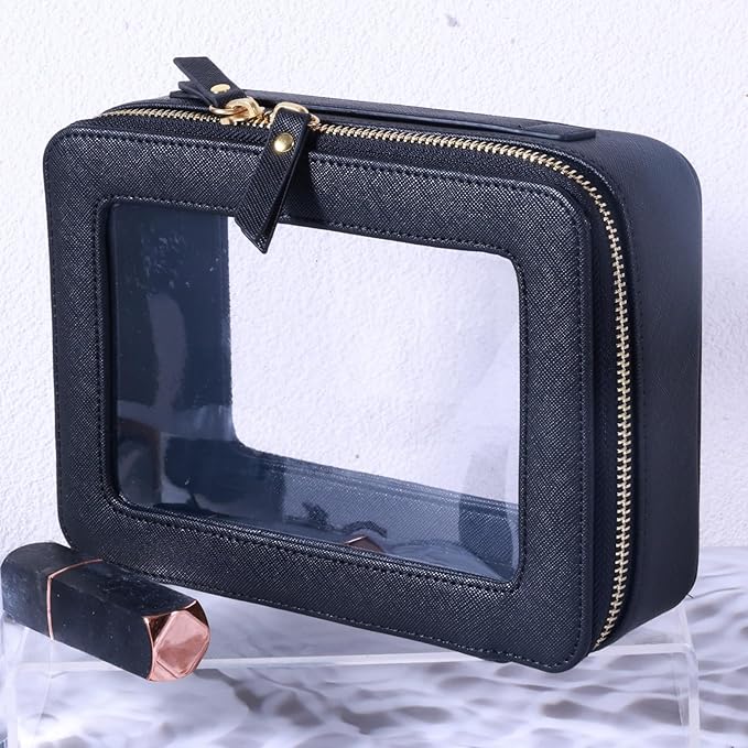 SANHECUN Toiletry bag waterproof cosmetic organizer with handle lagre opening for travelling car organizers(Black)