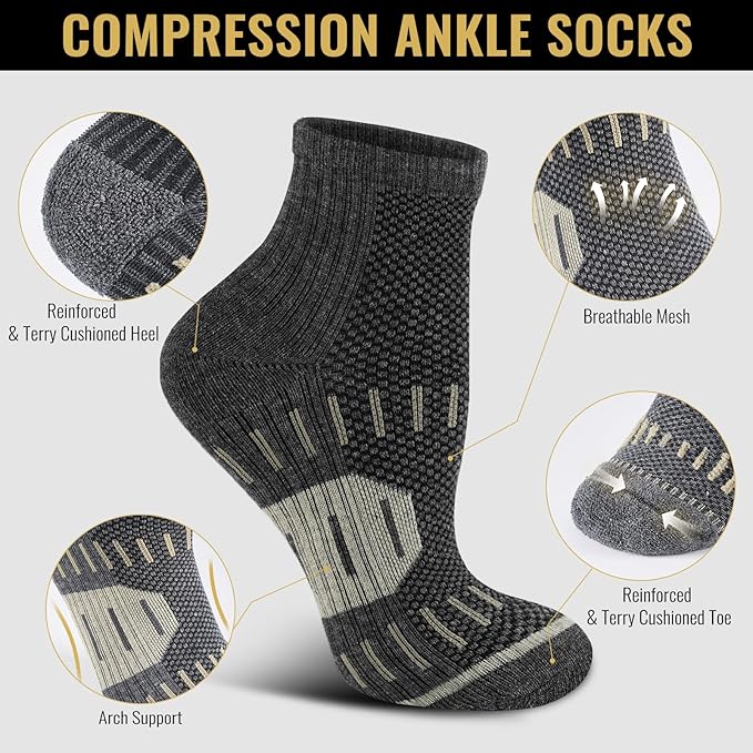 Copper Ankle Compression Socks for Men and Women(6 pairs), Breathable Arch Support Short Running Socks