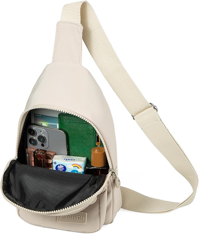 Banelu Small Sling Backpack Crossbody Bags for Women Men, Small Sling Bag Cross Body Bag Fanny Packs Crossbody Purses - Beige