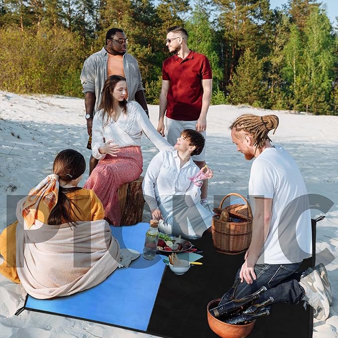 Frelaxy Pocket Picnic Blanket, Waterproof Sandproof Beach Mat, Compact Camping Tarp for Festivals, Hiking, Travel, Outdoor Recreation (Blue, 57'' x 60'')