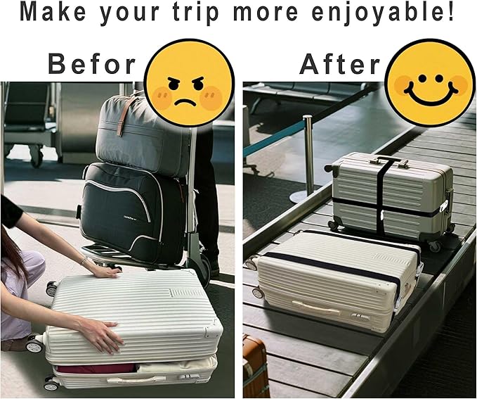 Multi-Purpose Luggage Straps, Carry On Strap for Add a Bag to Suitcase, Travel Belt Use for Securing Suitcase and Connect Two Suitcase, Black 2 Pack