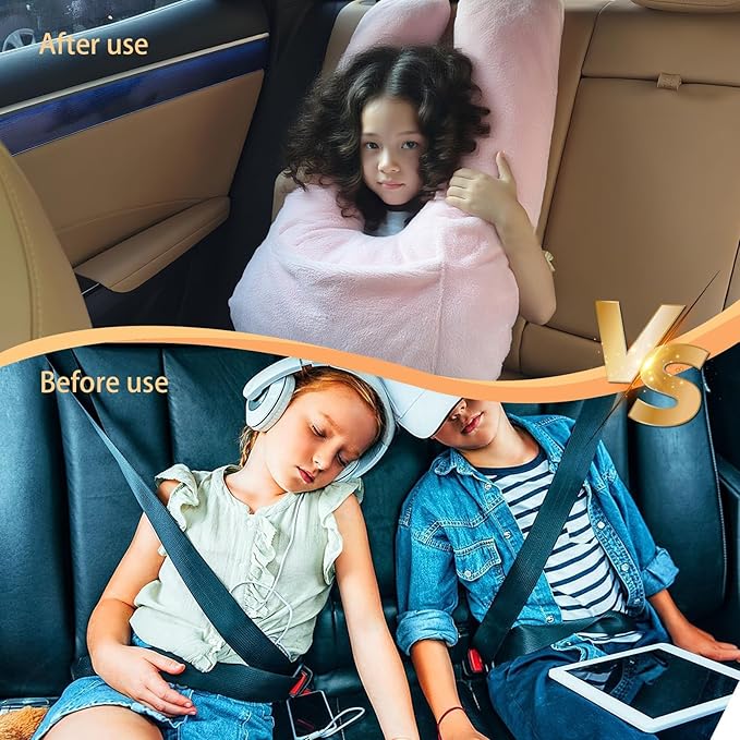 Car Pillow for Kids & Adults, U-Shaped Soft Car Travel Pillow for Sleeping, Head & Neck Support Pillow for Car Seat, Ideal for Road Trips and Long Car Rides, Grey