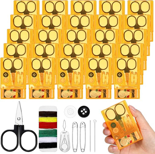 Knitgrip 25 Boxes Mini Travel Sewing Kit Quick Fix Sewing Kits Bulk Basic Portable Pre Threaded Needle Emergency Repair Tool for Adults DIY Handcraft Gifts Beginner Traveler Home Hotel (Orange)