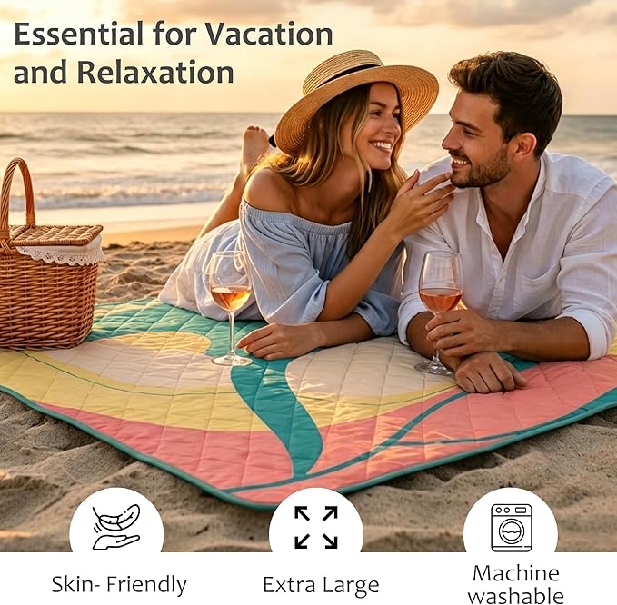 Exclusivo Mezcla Extra Large Waterproof Picnic Blankets 3 Layer, Sandproof and Foldable Outdoor Blanket for Beach Camping, Park and Travel
