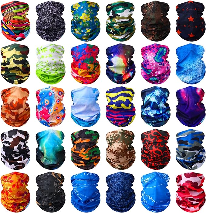 Tarpop 12/30 Pcs Neck Gaiters Scarf Elastic Wrap Headband Sweat Absorbing Bandana for Women Men Sports Yoga Running