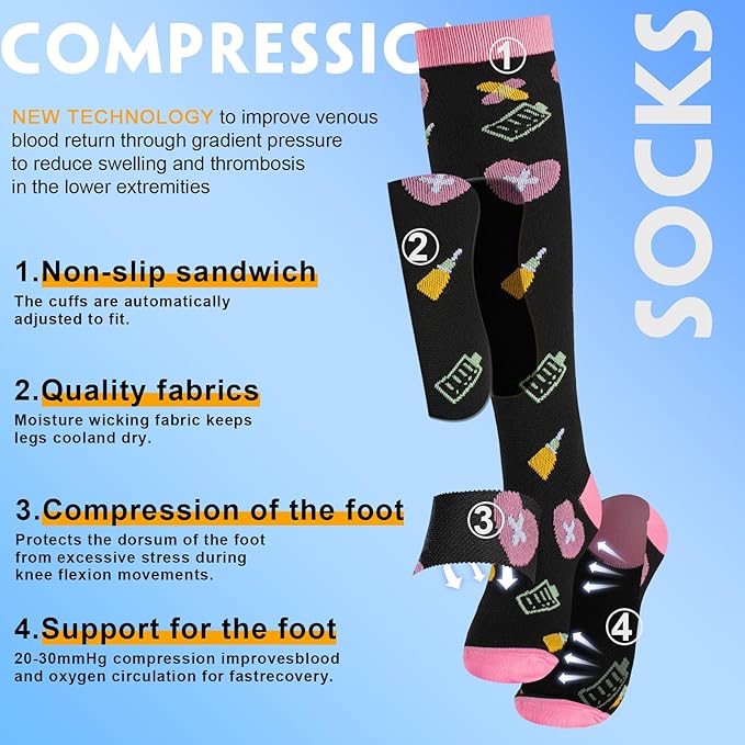 cerpite Compression Socks for Women & Men 6 Pairs Knee High Compression Socks 20-30 mmhg Best for Running,Nurse,Travel