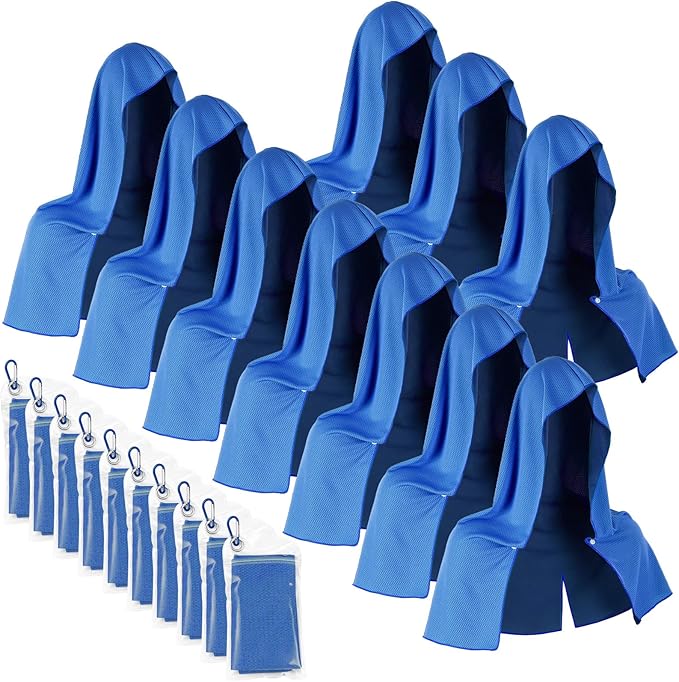 Breling 10 Pack Cooling Hoodie Towels for Neck and Face, UPF 50 Sun Protection and Evaporative Cool Technology, Ice Towels for Hot Weather Sport, Gym, Camping Summer Outdoor Activity (Navy Blue)