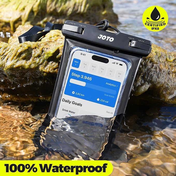 JOTO 2 Pack Waterproof Phone Pouch Case Up to 7", IPX8 Underwater Phone Case Cellphone Dry Bag for iPhone 17/Air 16 15 14 13 12 Pro Max Xs Max XR X 8 7 6S Plus SE/Galaxy S24 S23 S22 - Black & Pink