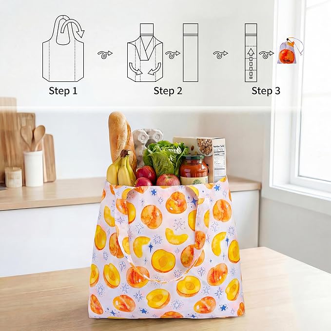 Stelle Lightweight Reusable Grocery Bag with Handles Ripstop Nylon Foldable Tote Shopping Bags for Travel and Groceries