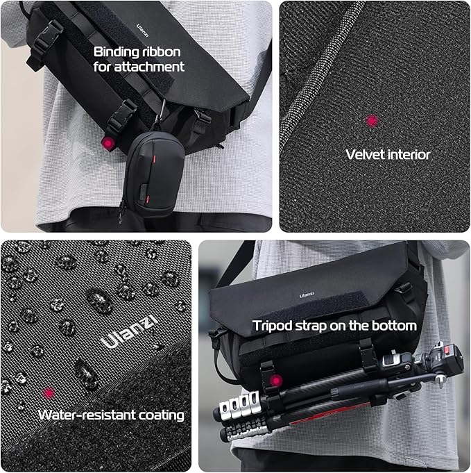 ULANZI BC08 Sling Camera Case with Tripod Holder, Small Compact Camera Tactical Shoulder Bags for DSLR/SLR/Mirrorless Cameras, Water-Resistant Crossbody Bag Women Men, Black