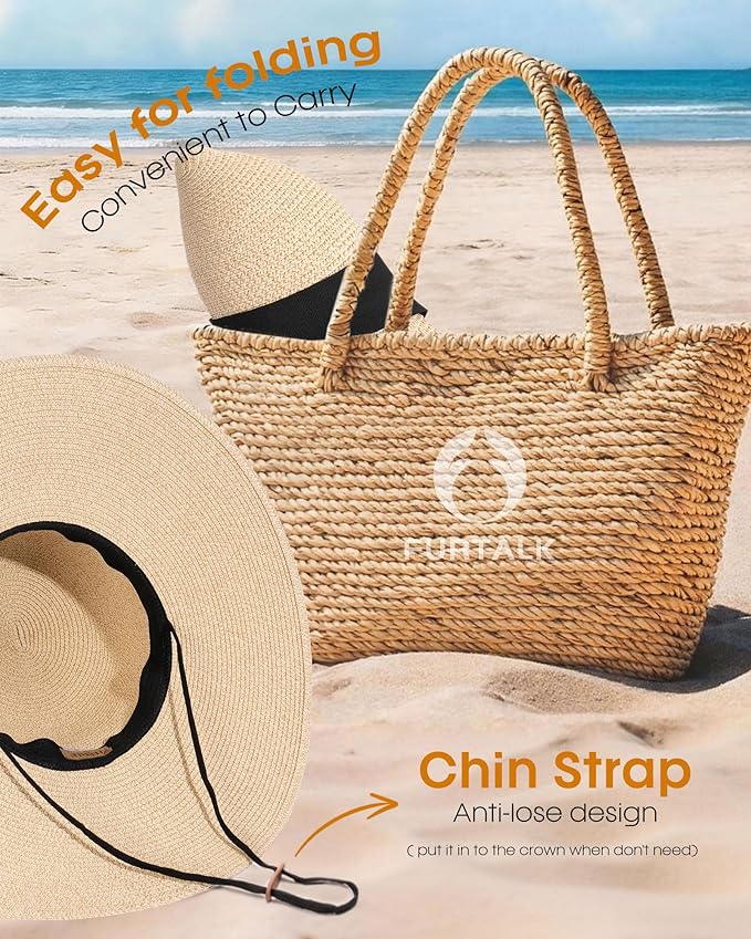 FURTALK Womens Sun Straw Hat Wide Brim UPF 80 Summer Hat Foldable Packable Floppy Beach Hats for Women