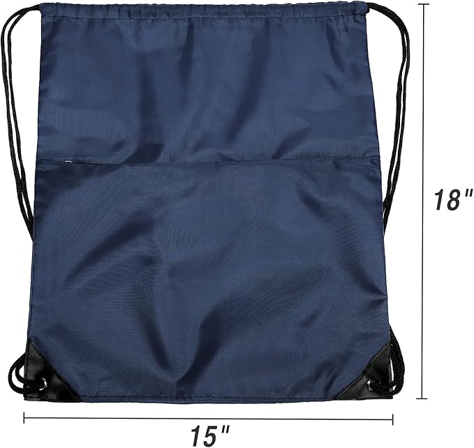 Drawstring Backpack Sports Water Resistant String Bag Sport Gym Sackpack for Women Men Large with Zipper, Navy