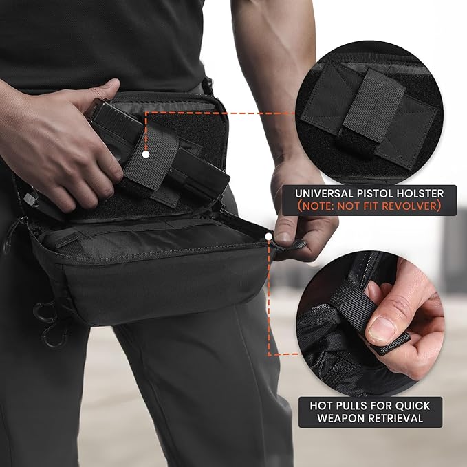Tactical CCW Fanny Bag, Concealed Carry Fanny Pack w/Adjustable Waist Belt Tactical Waist Bag Handgun Pouch with Universal Pistol Holster, Everyday Hip Pack for Men Travel Outdoor (Black)