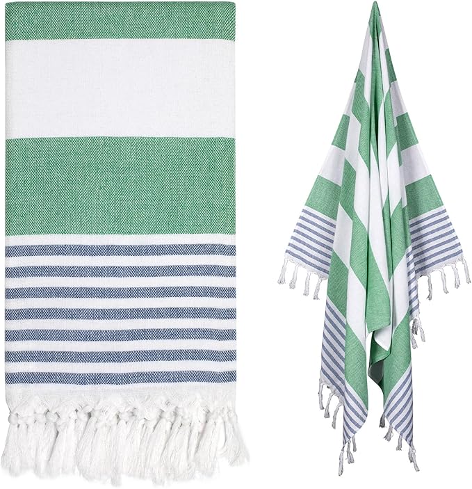 cabanana Turkish Beach Towel Oversized - 40"x70" Quick Dry Sand Free Thin Beach Towels for Adults,Extra Large Cotton Lightweigh Travel Towel for Beach Accessories (Turquoise Navy)