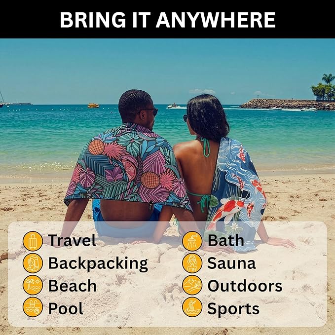 Travel Towel – Packable, Lightweight, Quick-Dry, Fade Resistant, Sand-Repellent – Soft Microfiber Towel for Travel, Backpacking, Beach, Pool, Outdoors – Double-Sided Print – 60” x 30”
