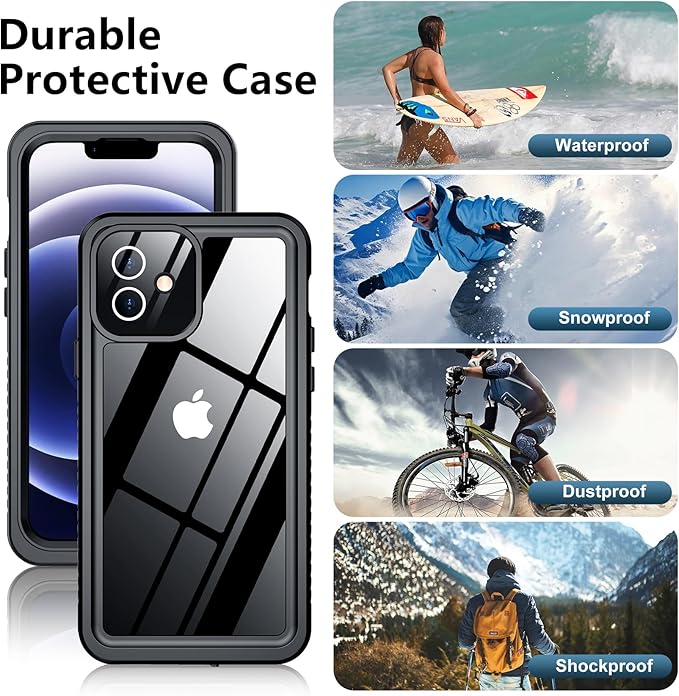 for iPhone 12 Case,Waterproof Non-Slip Shockproof iPhone 12 Waterproof Case,Black