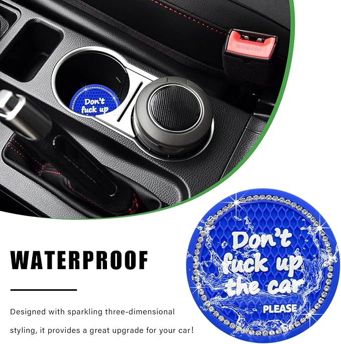 Ziciner 4 Pack Bling Car Cup Holder Coaster, 2.75 Inch Anti-Slip Auto Insert Cup Coaster, Crystal Car Drink Cup Mat Perfect for Women Girls, Universal Interior Decor Accessories (Blue)