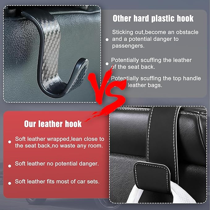 Leather Car Purse Hooks with Larger Strap Holder Purse Hook Purse Holder for car car seat Back Hooks Automotive seat Back Organizer headrest Hooks for Bags and Purse (Beige, 2pcs)