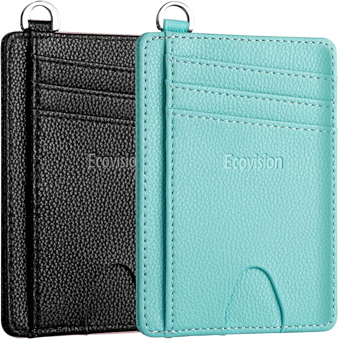 Slim Minimalist Front Pocket Wallet, RFID Blocking Credit Card Holder Wallet with Detachable D-Shackle for Men Women