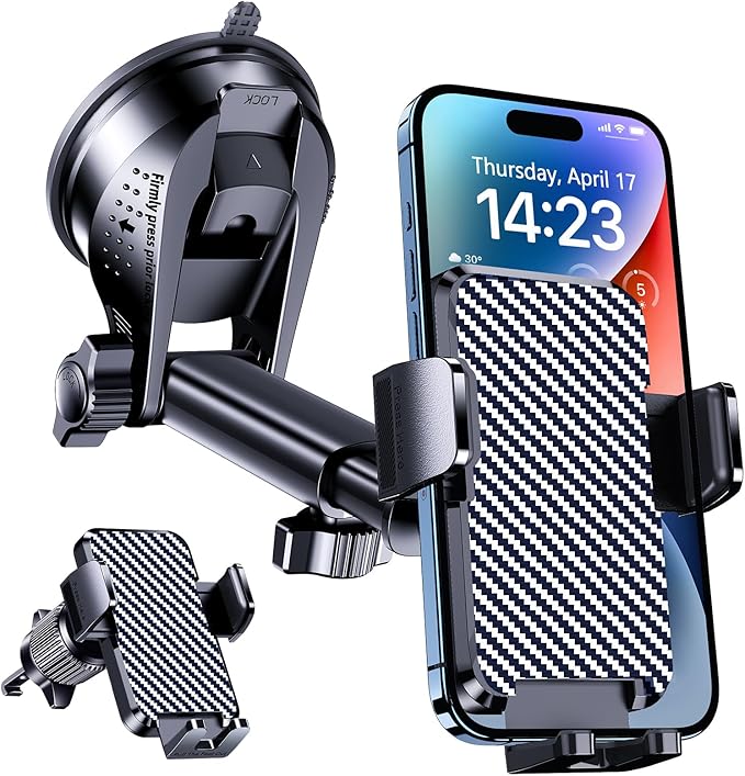 BIVGAZA Phone Holder Car [Military-Grade Suction] Universal Car Phone Holder [Thick Case Friendly] Automobile Accessories Dashboard Air Vent Windshield Phone Mount Fit for iPhone Android Smartphones