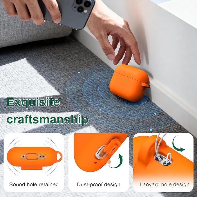 R-fun for AirPods Pro 3 Case (2025), Soft Silicone Protective Case Cover Compatible with Apple AirPods Pro 3rd Generation (USB-C Cable) for Women Men with Cleaning Kit and Keychain, Orange