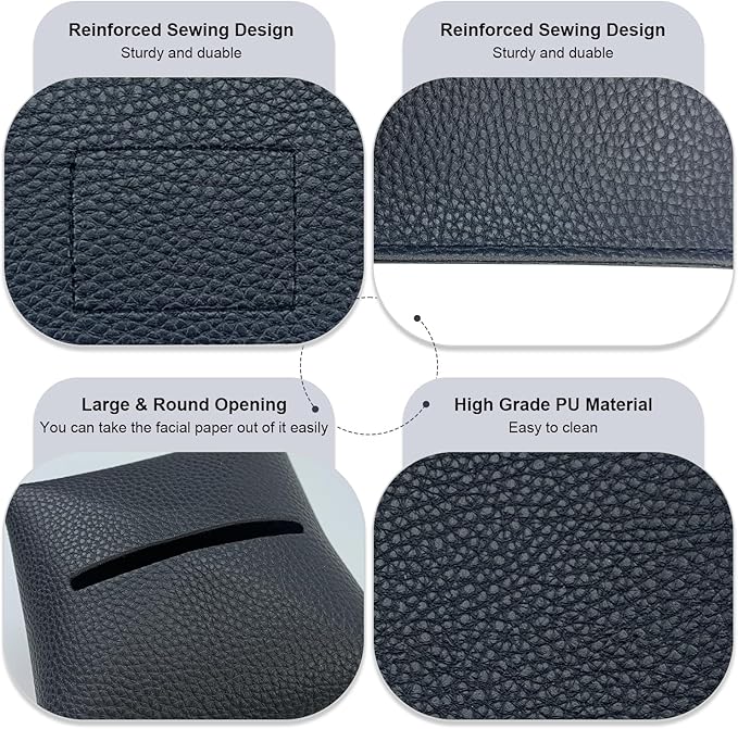 Tissue Box Cover 5X5X5'' PU Leather Tissue Holder Square Tissue Cube Box Organizer for Bathroom Vanity Countertop, Car, Night Stands, Office, Home, Kitchen (2Pack, Black)