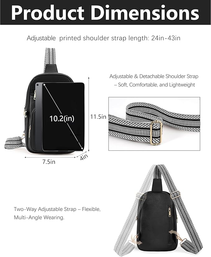 Anti Theft Crossbody Bags for Women,RFID Sling Bag Travel Purse,Vegan Leather Cross Body Purses Chest Bag for Travel(Pure Black)