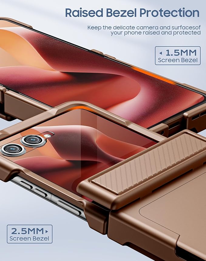 for Motorola Razr Ultra 2026/2025 Case with Card Holder RFID Blocking, Hinge Protection, Screen Protector, Full Body Rugged Shockproof Phone Case for Razr Ultra 2026/2025 -Desert Gold