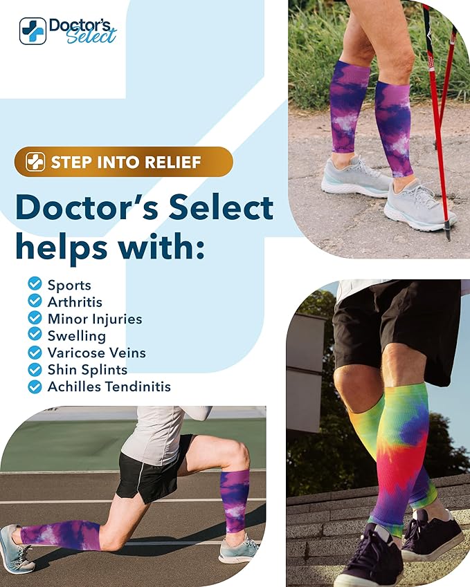 Doctor's Select 2 Pairs Copper Calf Compression Sleeve - Leg Compression Sleeves for Women & Men, Shin Splint Relief