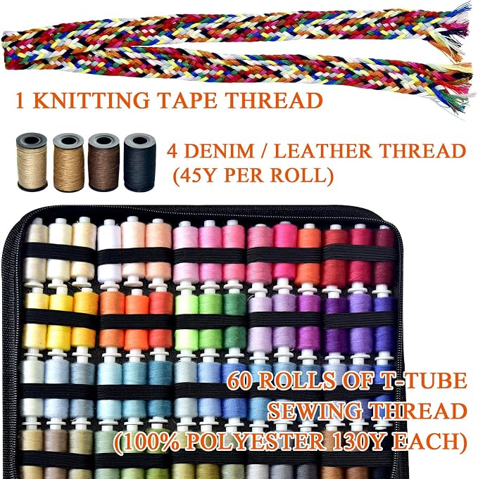Sewing Kit with Case Portable Sewing Supplies for Home Traveler, Adults, Beginner, Emergency, Contains 60 Sewing Thread, Scissors, Needles, Measure etc（Dark Burgundy，XL)