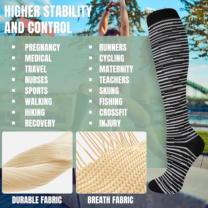 cerpite Compression Socks for Women & Men Circulation 8 Pairs Compression Socks 20-30 mmhg Best for Running,Nurse,Travel