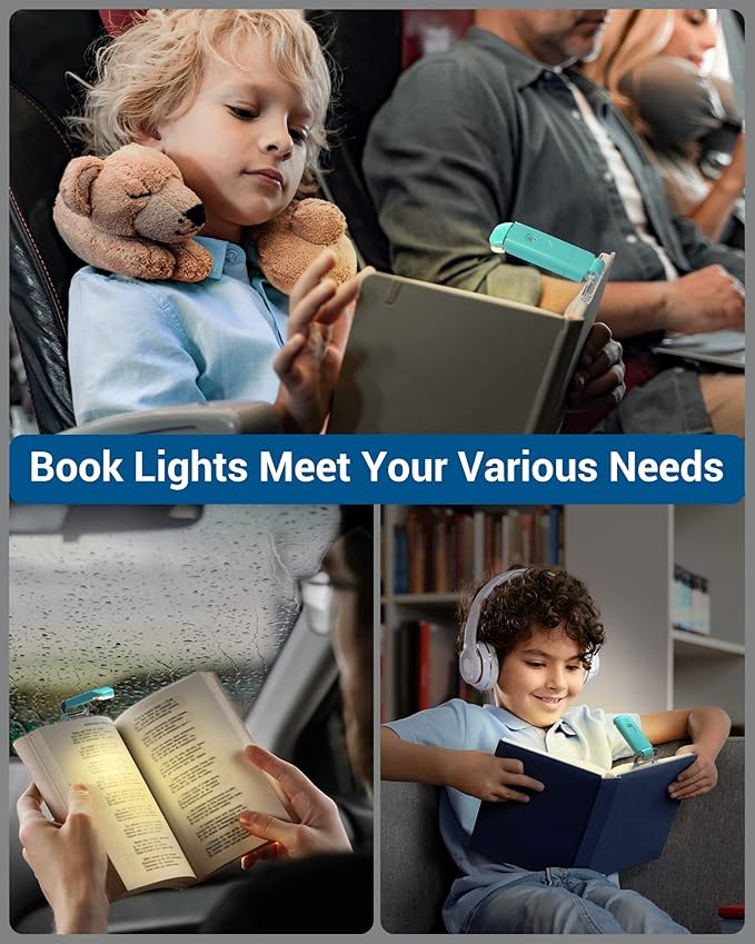 DEWENWILS Book Reading Light with Clip, USB rechargeble Booklight for Reading in Bed, Clip on Book Lamp, Brightness Adjustable, Sleep Aid Light, Warm White (Blue)