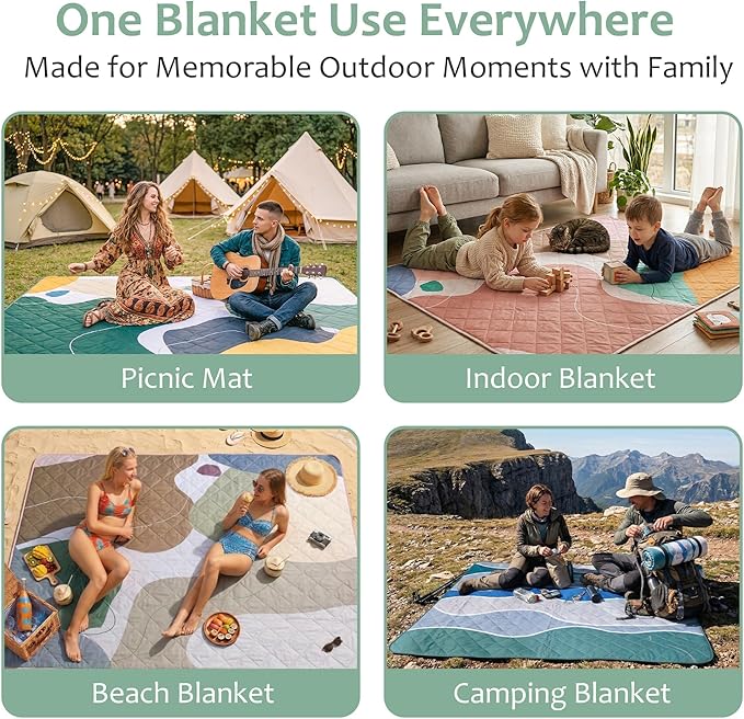 Exclusivo Mezcla Extra Large Waterproof Picnic Blankets 3 Layer, Sandproof and Foldable Outdoor Blanket for Beach Camping, Park and Travel