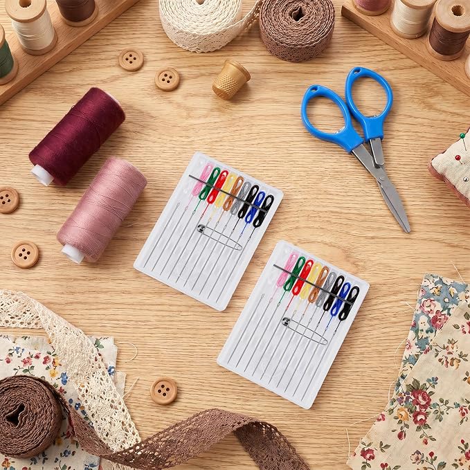 Zyghjort 4 Boxes Travel Sewing Kit Mini, Pre Threaded Needles for Hand Sewing Quick Fix Sewing Kit Easy with 10 Colors Thread, Buttons and Pins Travel Sewings Box for Emergency Mending Adults Seniors