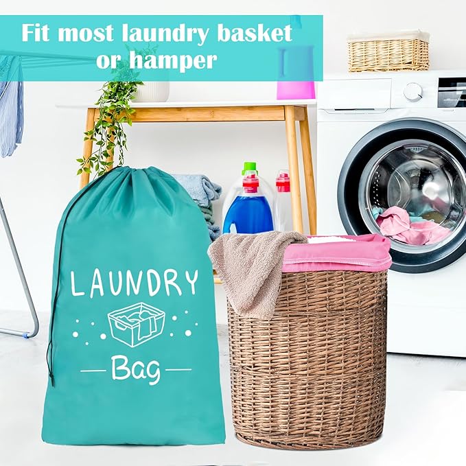 Sylfairy 2 Pack Extra Large Travel Laundry Bag, Dirty Clothes Organizer with Drawstring,Heavy Duty Travel Laundry Bags,Easy Fit a Laundry Hamper Travel Essentials (Pink+Blue, 24" x 36")