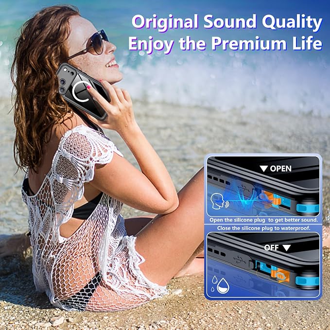Magnetic Compatible with iPhone 17 Pro Max Case,Waterproof Built-in Screen & Camera Protector IP68 Underwater Full Body 17FT Military Dropproof Shockproof Phone Case 6.9"-Mag/Blue