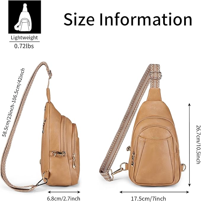 BIAVOI Crossbody Bags for Women Anti Theft Vegan Leather Sling Bag RFID Blocking Chest Bag for Travel (Light Brown)