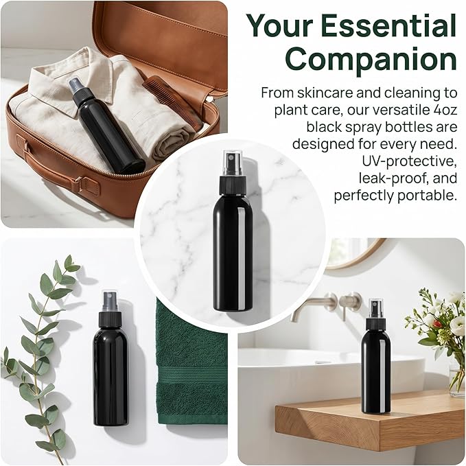 TOPZEA 30 Pack Black Empty Spray Bottles, 4oz Plastic Fine Mist Spraying Bottles Small Refillable Sprayer Liquid Containers Portable Misters with Cap Travel Bottle for Perfume, Cleaning, Essential Oil