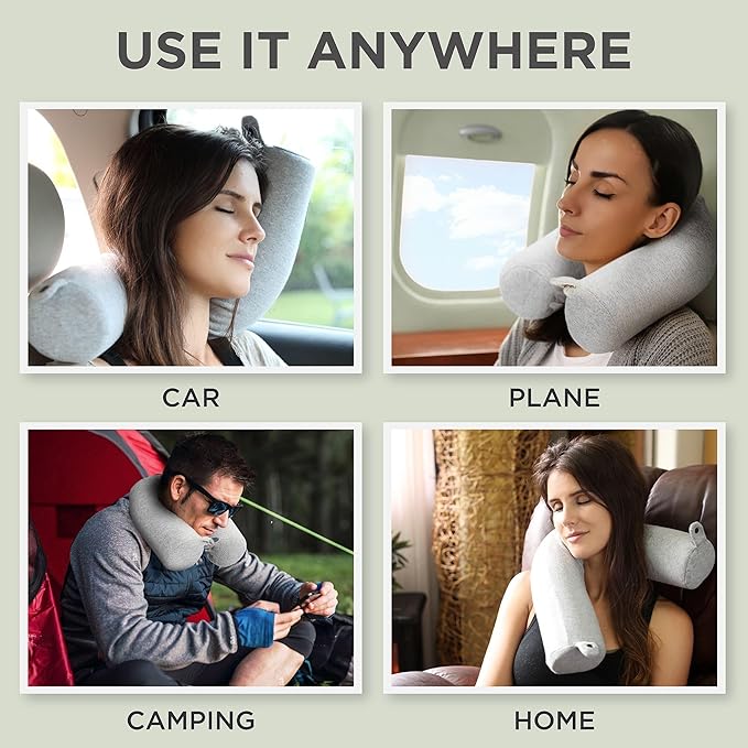 Dot&Dot Twist Memory Foam Travel Pillow, Bendable Neck Pillow for Airplane, Car and Home, Airplane Pillow for Neck Support, Chin, Lumbar and Leg, Adjustable Neck Roll Pillow